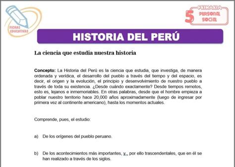 Historia Del Perú Para Quinto De Primaria Fichas Educativas