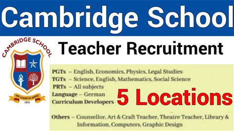 FRESHERS ELIGIBLE II 5 CAMBRIDGE SCHOOL TEACHERS VACANCY 2022 II APPLY