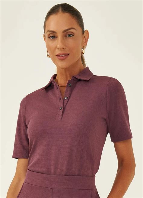 Blusa Polo Em Malha Texturizada Uva Leonor Roxo Principessa