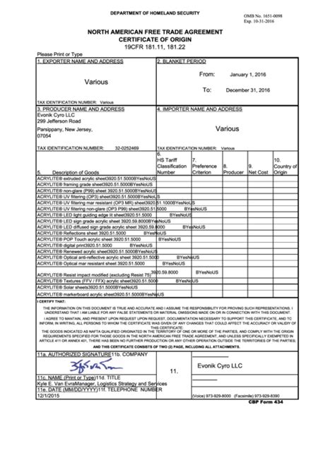 North American Free Trade Agreement Certificate Of Origin Template