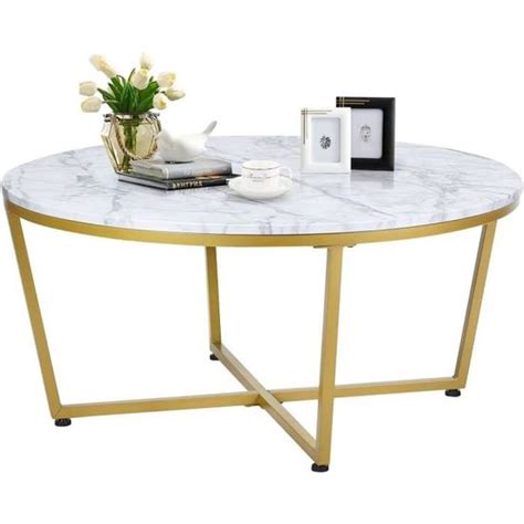 GOPLUS Table Basse Ø 90 cm Table d appoint avec Aspect Marbre