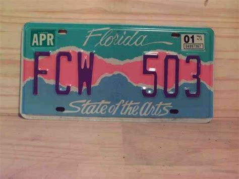 2001 Florida Fl State Of The Arts License Plate Tag