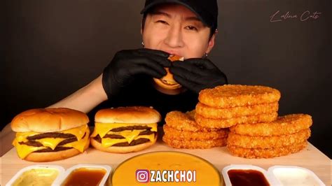 Asmr Mukbang Bites Only Zach Choi Triple Cheeseburgers And Cheesy Hash Browns Lalina Cuts