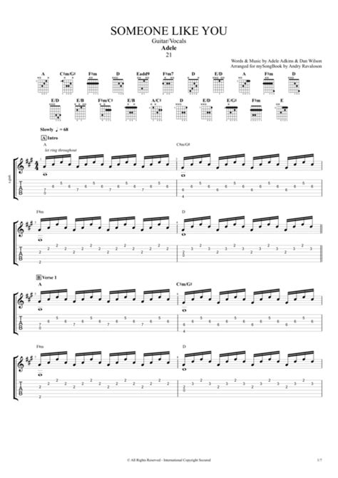 Someone Like You By Adele Guitar Vocals Guitar Pro Tab