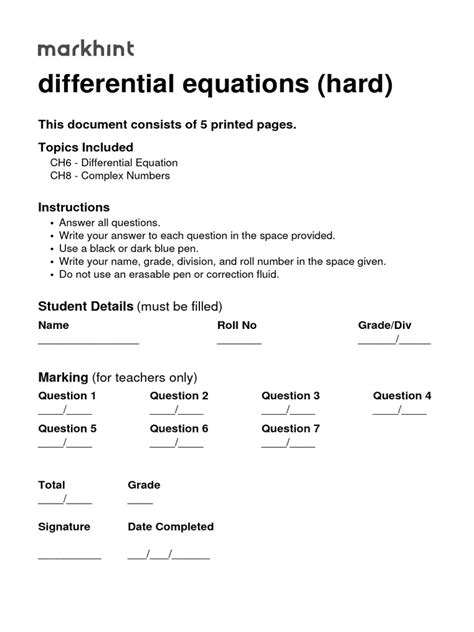 Differential Equations Hard Pdf