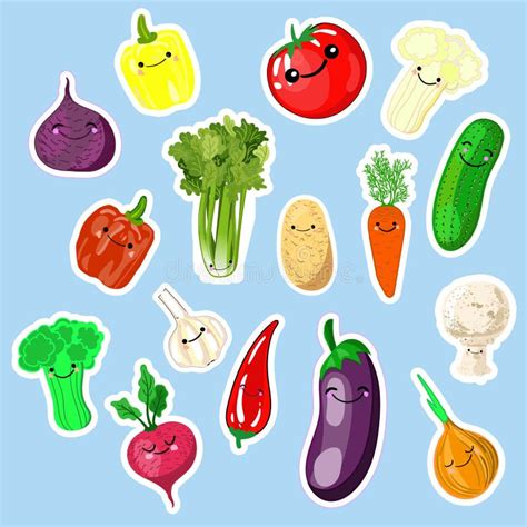 A Set Of Kawaii Stickers Or Patches With Vegetables Tomatoes