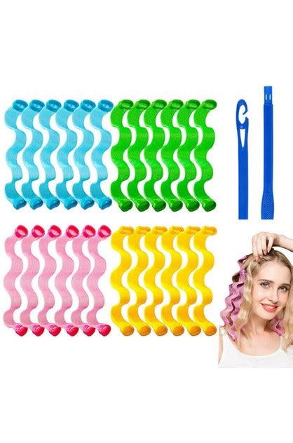 24pcs 30cm Heatless Wave Hair Curlers Styling Kit No Heat Hair Rollers With Diy Styling Hooks