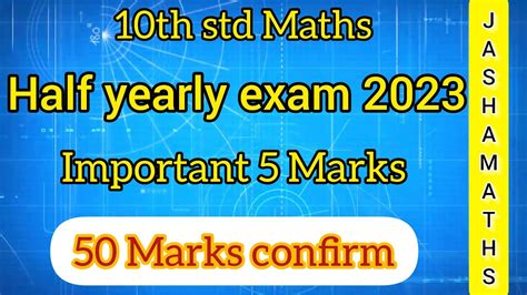 Class 10th Std Maths Half Yearly Exam Important Questions Jasha Maths