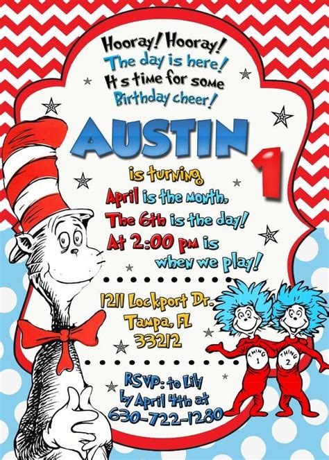 Cat In The Hat Invitation Cat In The Hat Party Invite Cat In Etsy Dr Seuss Birthday Party