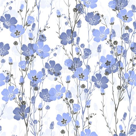 Seamless Floral Pattern With Watercolor Hand Draw Blue Flowers On The