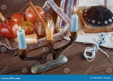 Jewish Holiday Rosh Hashanah Jewish New Year And Candles On Prayer