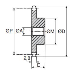 Pignon à chaîne acier Pas 8mm DIN 05B 1 Diamètre rouleau 5mm