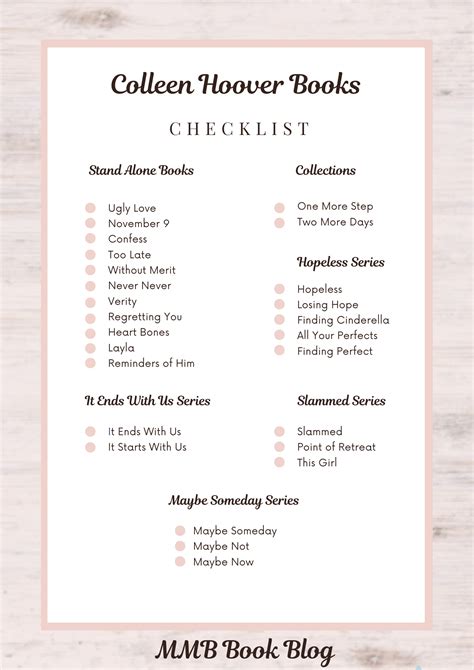 Colleen Hoover Books Checklist