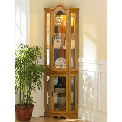 Lighted Corner Curio Cabinet Golden Oak