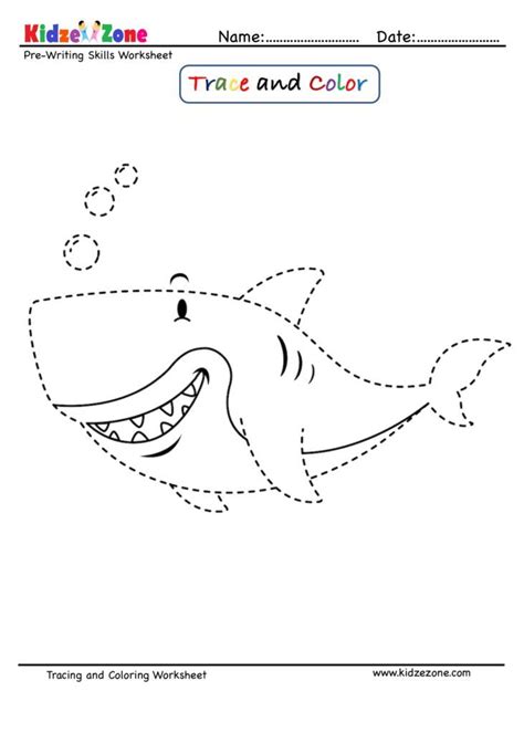 Pre-Writing Trace and Color Worksheet – Shark | Color worksheets, Pre ...