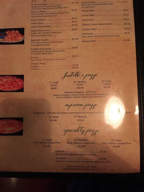 Menu At Fratelli S Italian Grill Restaurant Baton Rouge Wax Rd Y