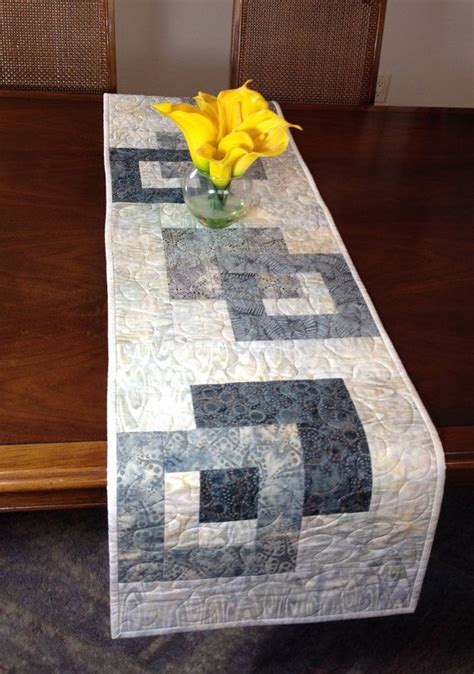 Modern Batik Table Runner Handmade Grey Quilted By Fabriarts Table