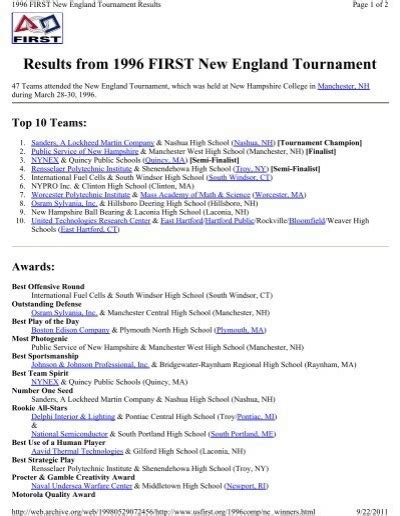 New England Award Winners