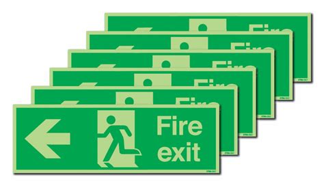 6 Pack Xtra Glo Fire Exit Running Man And Arrow Left Signs Seton