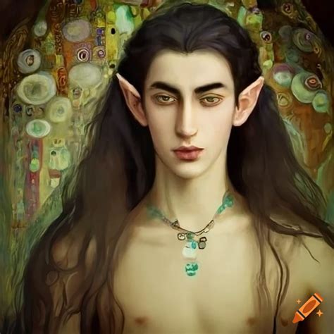 Gustav Klimt Inspired Poster Of A Handsome Young Male Elven Prince With