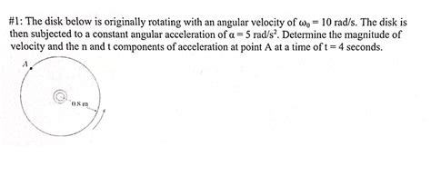 Solved 1 The Disk Below Is Originally Rotating With An Angular Velocity Of Wo 10 Rads The