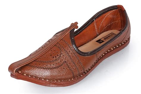 Jeeyoo Mojari Mens Ethnic And Traditional Rajasthani Dil Pati Brown Leather Jutti Mojari Juti