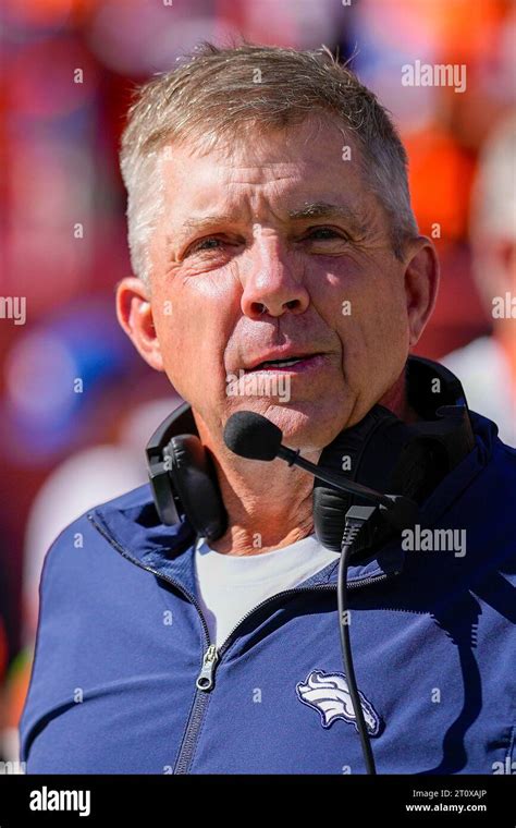 Denver Broncos Head Coach Sean Payton Looks On Before The Start Of An