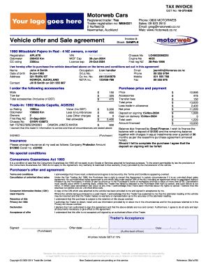 Vehicle Offer And Sale Agreement Template Nz Fill And Sign Printable