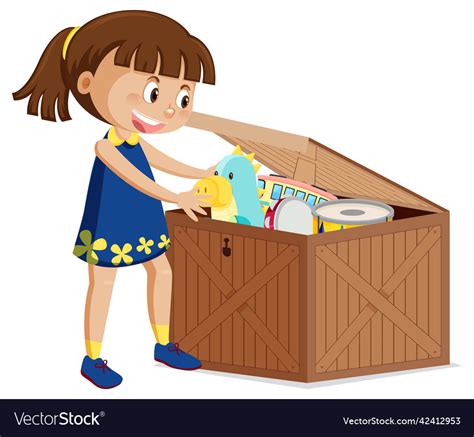 A Girl Putting Her Toy Into The Box Royalty Free Vector