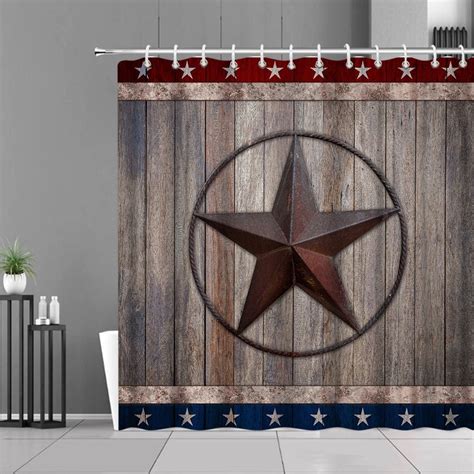 Rustic Wooden Shower Curtain Texas Star Barn Door Wooden Plank Western