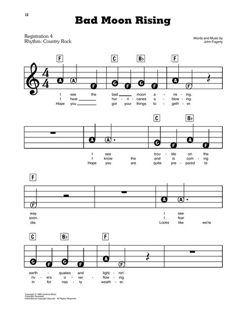 Bad Moon Rising By Creedence Clearwater Revival Sheet Music For E Z