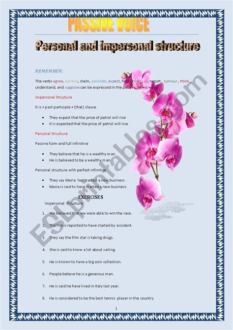 Passive Voice Personal And Impersonal Structure Esl Worksheet By Lionb33