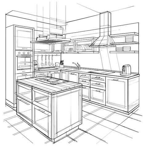 Um Desenho De Uma Cozinha Com Um Fogão E Um Forno De Cima Do Fogão