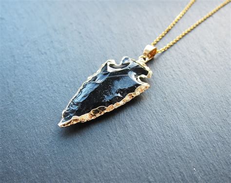 Black Obsidian Necklace Arrowhead Necklace For Men Black Etsy