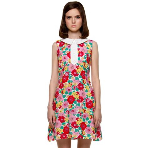 MARMALADE Retro 1960s Mod Floral Mini Dress With Collar Floral Mini