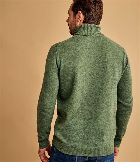 Mid Pea Marl Pure Lambswool Mens Lambswool Polo Neck Jumper