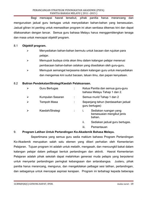 Kertas Kerja Perancangan Strategik Peningkatan Akademik Bahasa Melayu