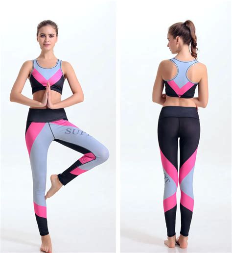 CONTRAST COLOR Sexy Women Gym Workout Clothes Sports Pants Bras