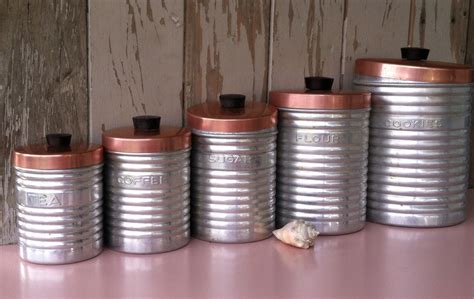 Mid Century Aluminum + Copper Cannister Set – Vintage Kitchen Storage ...