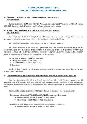 Calaméo CPTE RENDU SYNTHETIQUE CONSEIL MUNICIPAL 28 09 2019