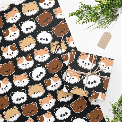 Cute Kawaii Wrapping Paper. Adorable Chibi Animals Gift Wrap Roll ...