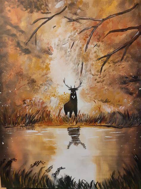 Peinture Cerf Dans Une Foret En Automne