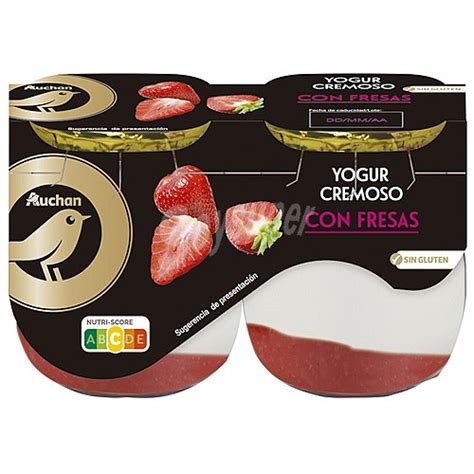 Alcampo Gourmet Yogur Cremoso Natural Azucarado Con Fresas Y Sin Gluten