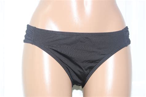 New Bar Iii Black Solid Ruched Sash Tab Side Hipster Bikini Swim Bottom