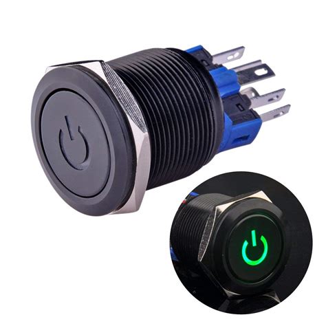 U22a4g Latching Push Button Switch Black Metal Shell With Green Led For