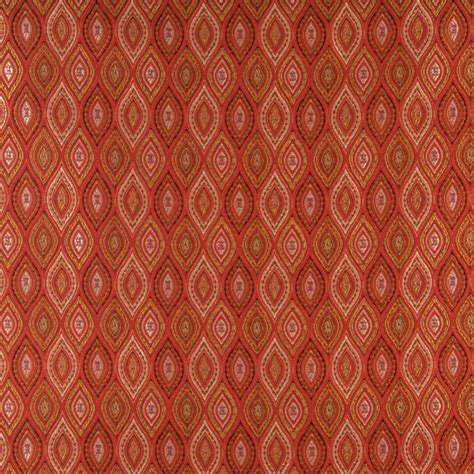 Red Brown Gold And Ivory Pointed Oval Brocade Upholstery Fabric By