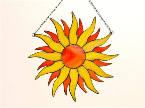 Stained Glass Sun Suncatcher Panel 12 Inch Sunshine Sun Catcher Large Sunburst Window Hanging Or