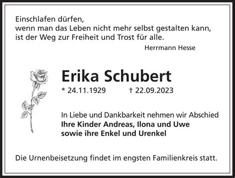 Erika Schubert Traueranzeige Sächsische Zeitung