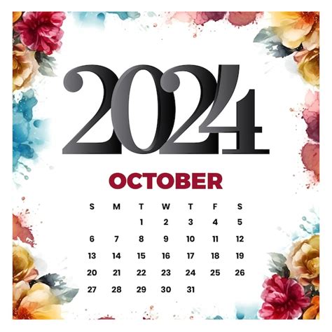 Vecteur Calendrier Floral D Octobre 2024 Vecteur Premium