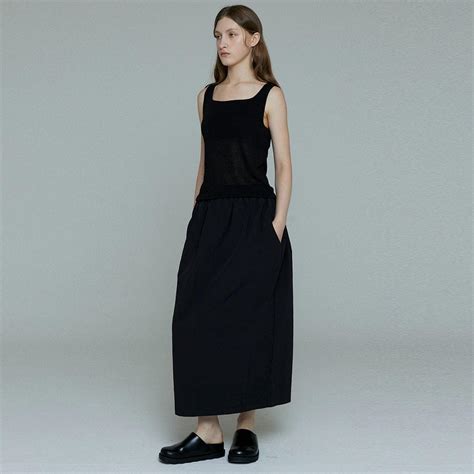 Vanessa Balloon Volume Cotton Nylon Long Skirt Black 하고